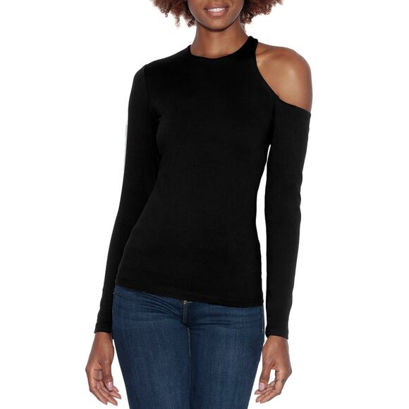 Susana Monaco Crew-Neck Cold Shoulder Top - Black NWT Size Medium - Picture 1 of 9